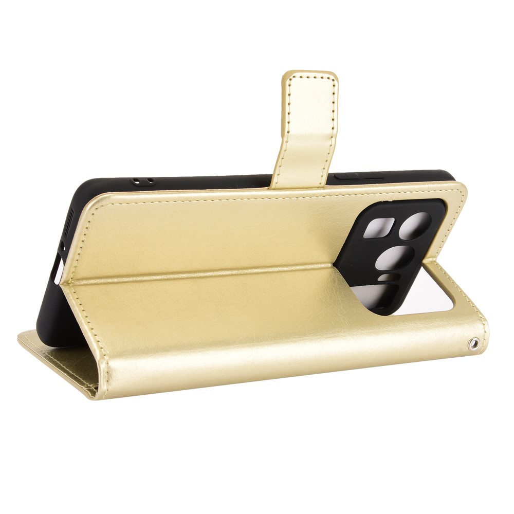 Crazy Horse Wallet Stand Leather Case with Strap for Xiaomi Mi 11 Ultra - Gold-4