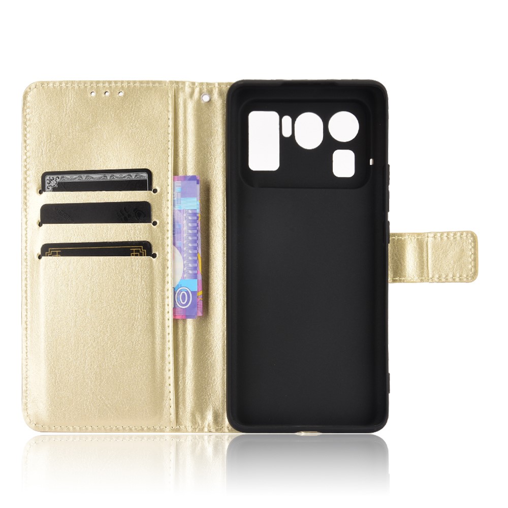 Crazy Horse Wallet Stand Leather Case with Strap for Xiaomi Mi 11 Ultra - Gold-6