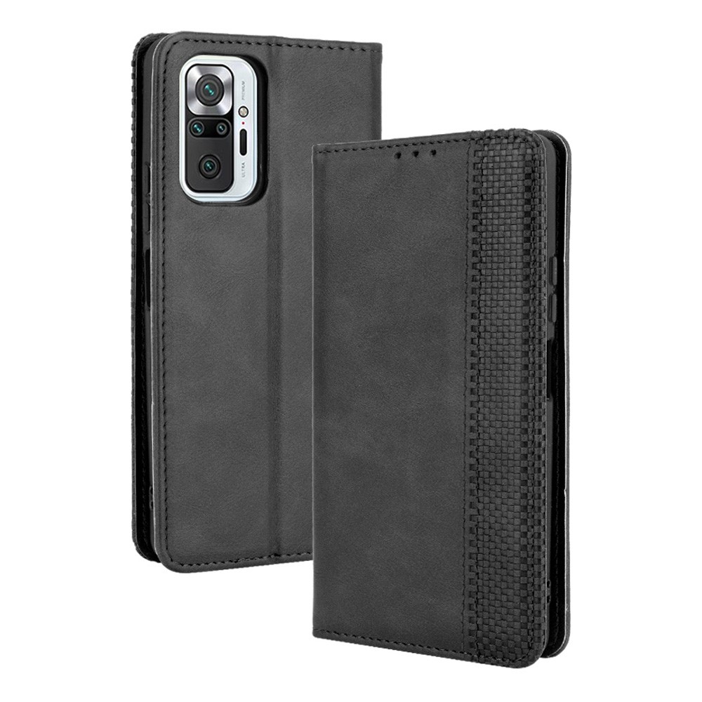 Magnetic Closure Vintage Style Phone Case Wallet Stand Leather Cover for Xiaomi Note 10 Pro 4G/Note 10 Pro Max 4G - Black-1