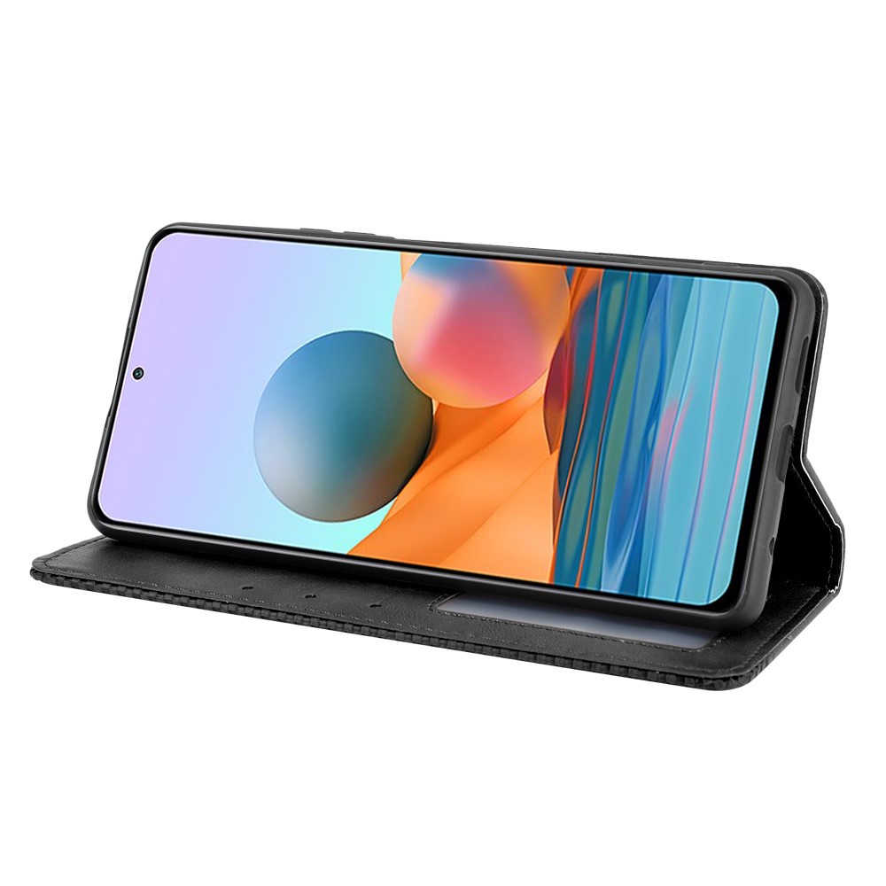 Magnetic Closure Vintage Style Phone Case Wallet Stand Leather Cover for Xiaomi Note 10 Pro 4G/Note 10 Pro Max 4G - Black-4