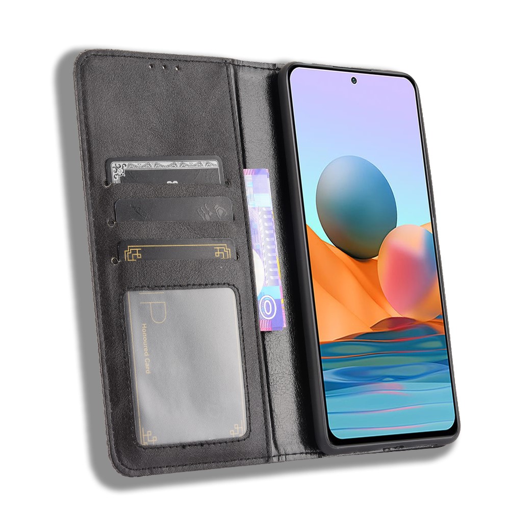 Magnetic Closure Vintage Style Phone Case Wallet Stand Leather Cover for Xiaomi Note 10 Pro 4G/Note 10 Pro Max 4G - Black-5