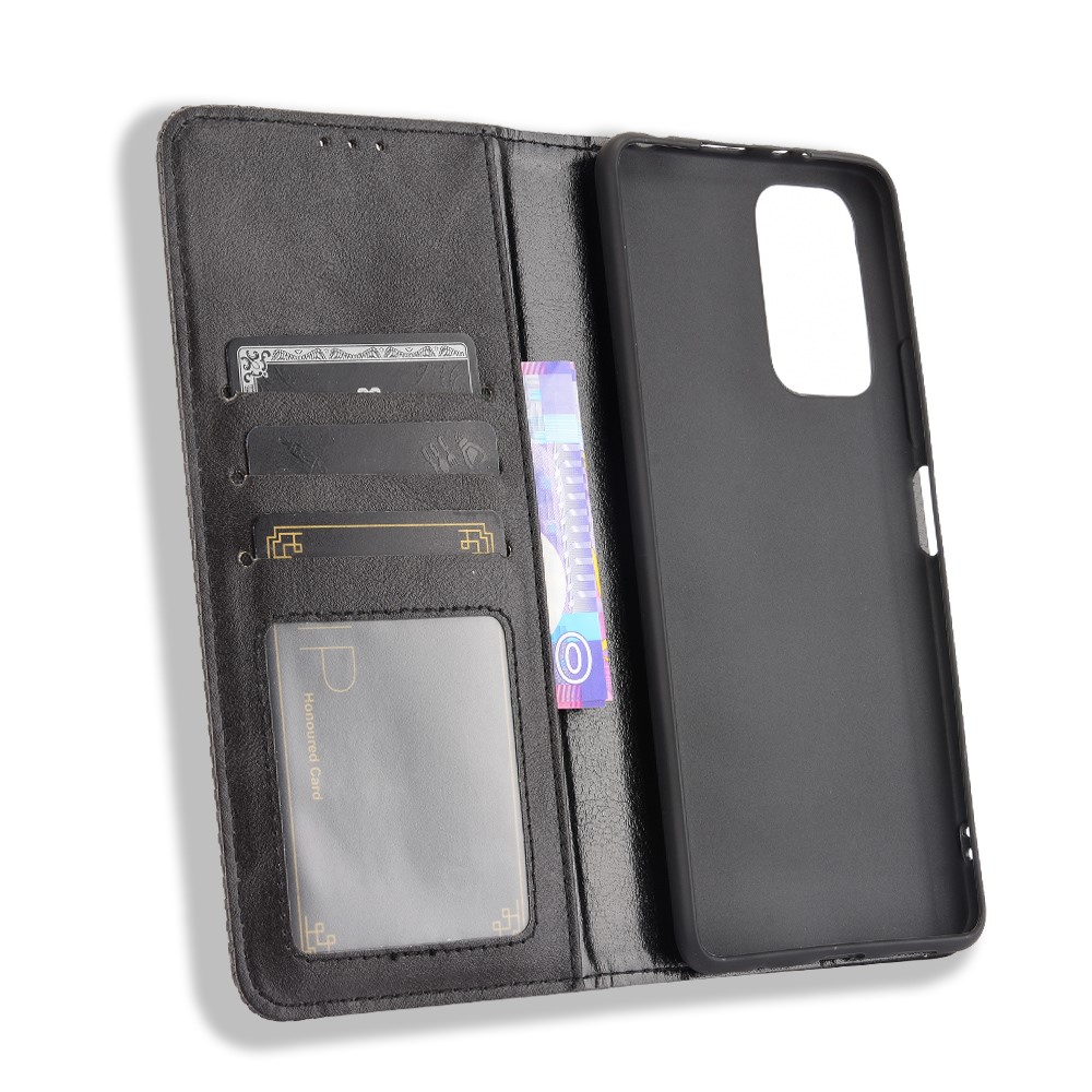 Magnetic Closure Vintage Style Phone Case Wallet Stand Leather Cover for Xiaomi Note 10 Pro 4G/Note 10 Pro Max 4G - Black-6