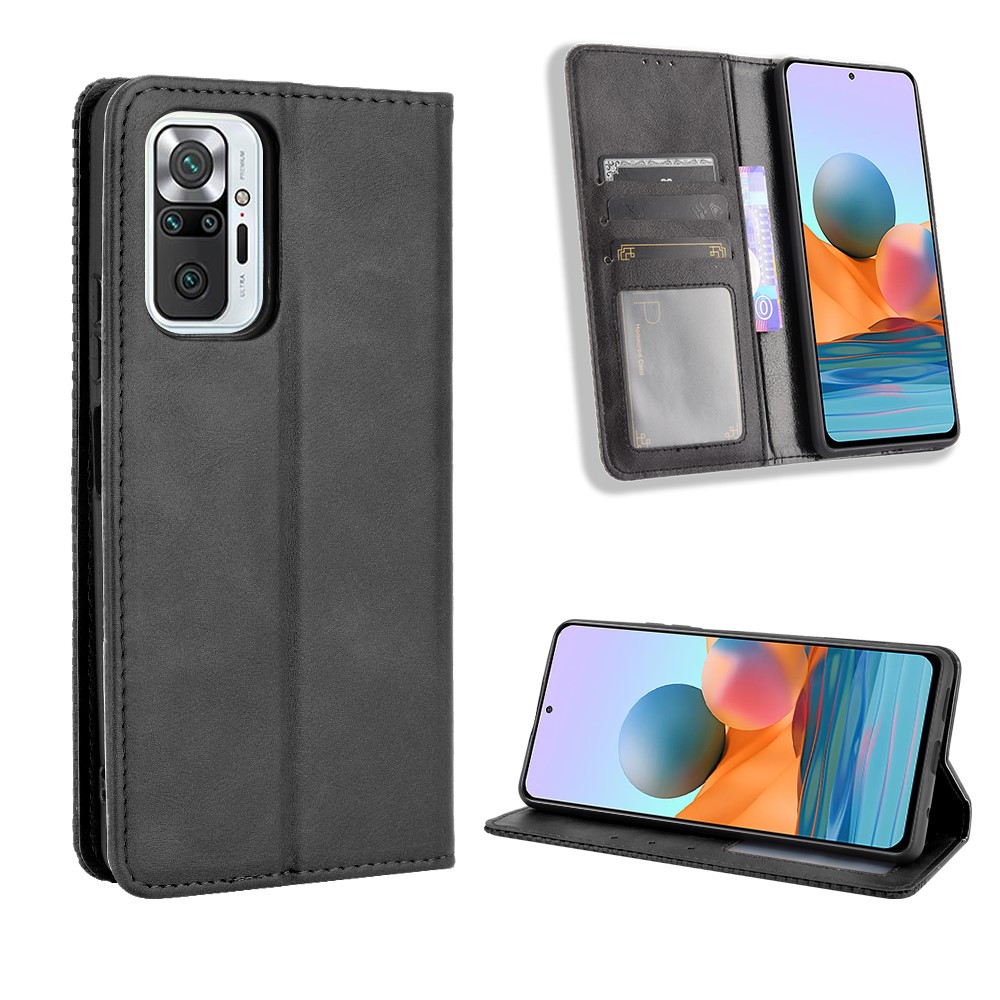 Magnetic Closure Vintage Style Phone Case Wallet Stand Leather Cover for Xiaomi Note 10 Pro 4G/Note 10 Pro Max 4G - Black-8