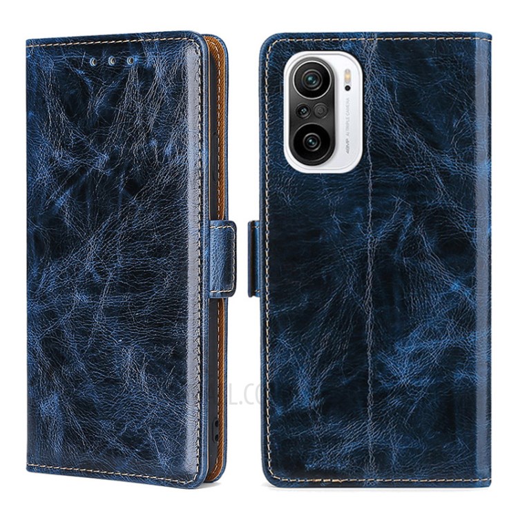 TPU + PU Leather Stand Phone Case Shell with Card Slots for Xiaomi Redmi K40/Redmi K40 Pro/Poco F3/Mi 11i - Blue-1