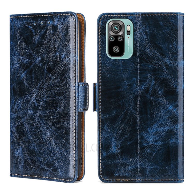 TPU + PU Leather Stand Case Shell with Card Slots for Xiaomi Redmi Note 10 4G / Note 10S - Blue-1