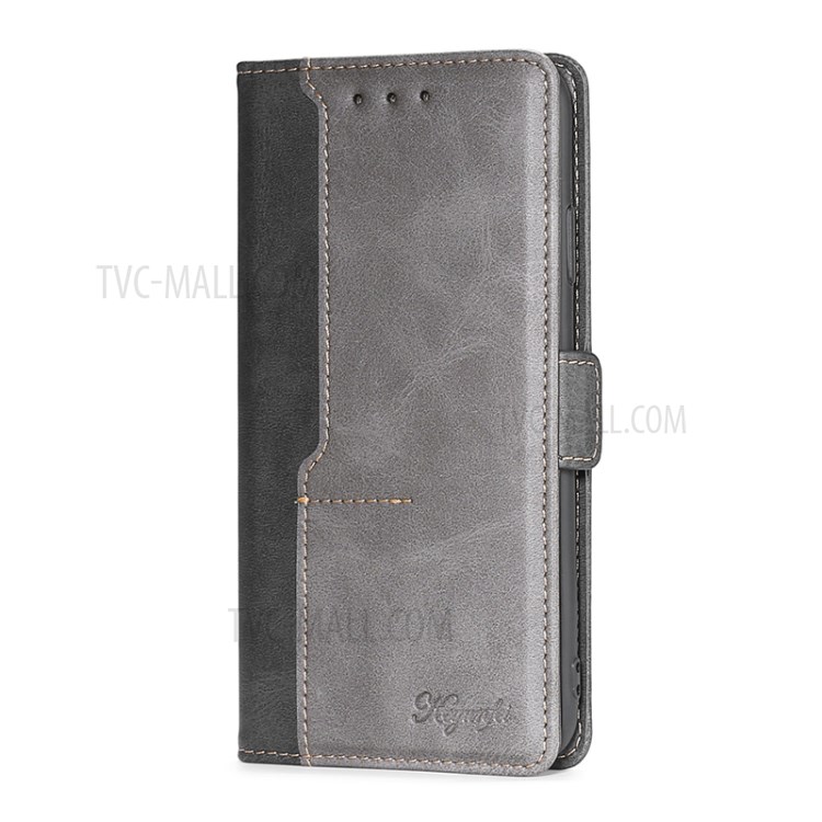 Color Splicing Card Slot Stand Case PU Leather Flip Case with Side Buckle for Xiaomi Redmi Note 10 4G / Note 10S - Black/Grey-2