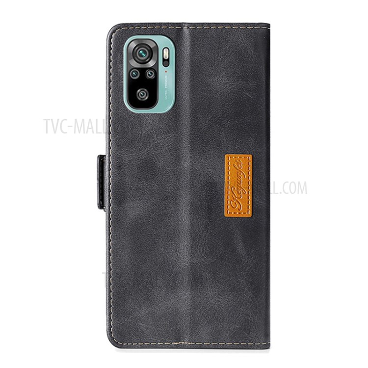 Color Splicing Card Slot Stand Case PU Leather Flip Case with Side Buckle for Xiaomi Redmi Note 10 4G / Note 10S - Black/Grey-3
