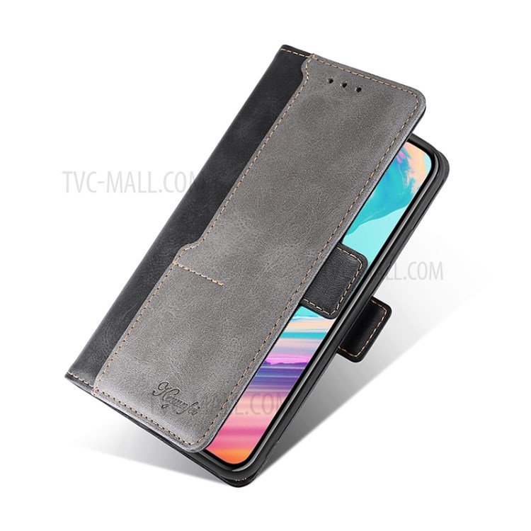 Color Splicing Card Slot Stand Case PU Leather Flip Case with Side Buckle for Xiaomi Redmi Note 10 4G / Note 10S - Black/Grey-7