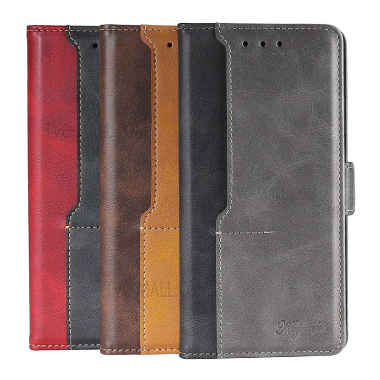 Color Splicing Card Slot Stand Case PU Leather Flip Case with Side Buckle for Xiaomi Redmi Note 10 4G / Note 10S - Black/Grey-8