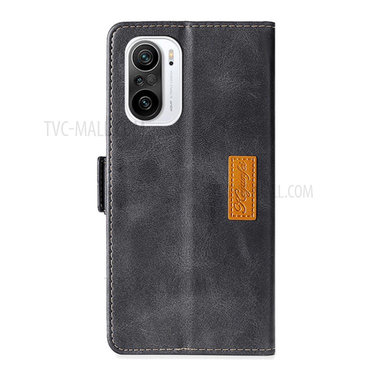 Color Splicing Card Slot Stand Case PU Leather Flip Case with Side Buckle for Xiaomi Redmi K40/Redmi K40 Pro/Poco F3/Mi 11i - Black/Grey-3