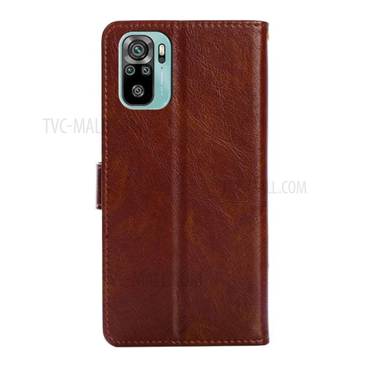 Full Protection Leather Wallet Phone Case with Zipper Pocket for Xiaomi Redmi Note 10 4G/Note 10S - Brown-4