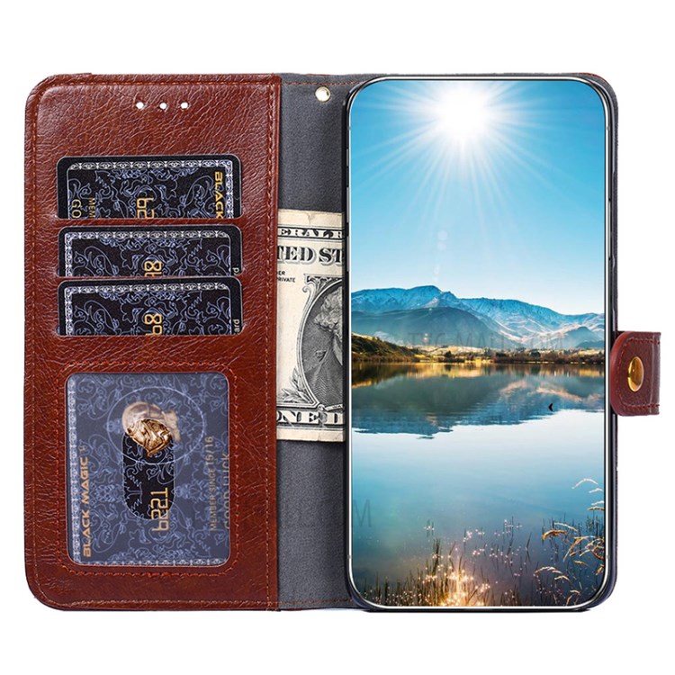 Full Protection Leather Wallet Phone Case with Zipper Pocket for Xiaomi Redmi Note 10 4G/Note 10S - Brown-5