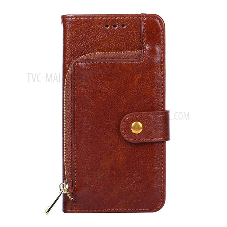 Full Protection Leather Wallet Phone Case with Zipper Pocket for Xiaomi Redmi Note 10 4G/Note 10S - Brown-7