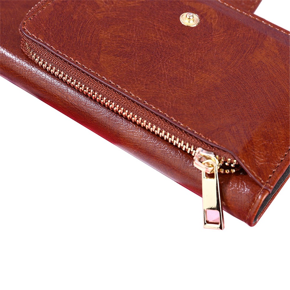 Leather Wallet Full Protection Phone Case with Zipper Pocket for Xiaomi Redmi K40/K40 Pro/Poco F3/Mi 11i - Brown-10