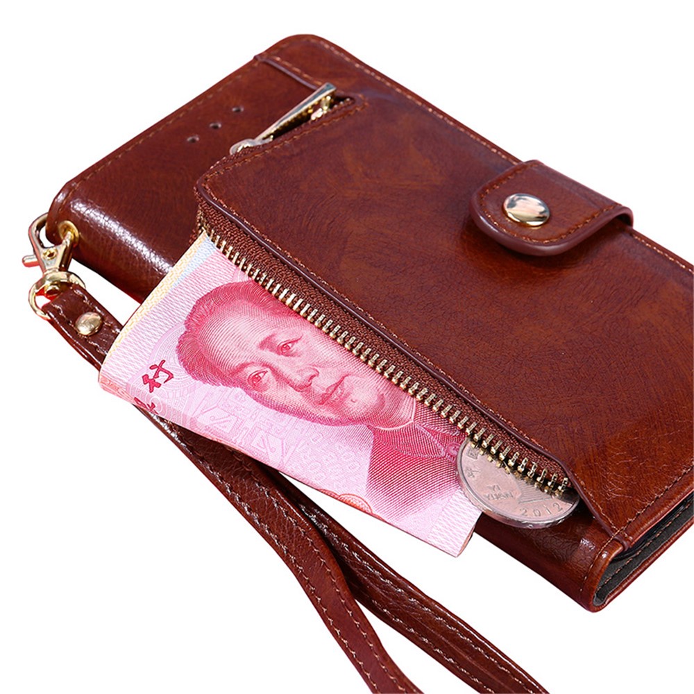 Leather Wallet Full Protection Phone Case with Zipper Pocket for Xiaomi Redmi K40/K40 Pro/Poco F3/Mi 11i - Brown-11