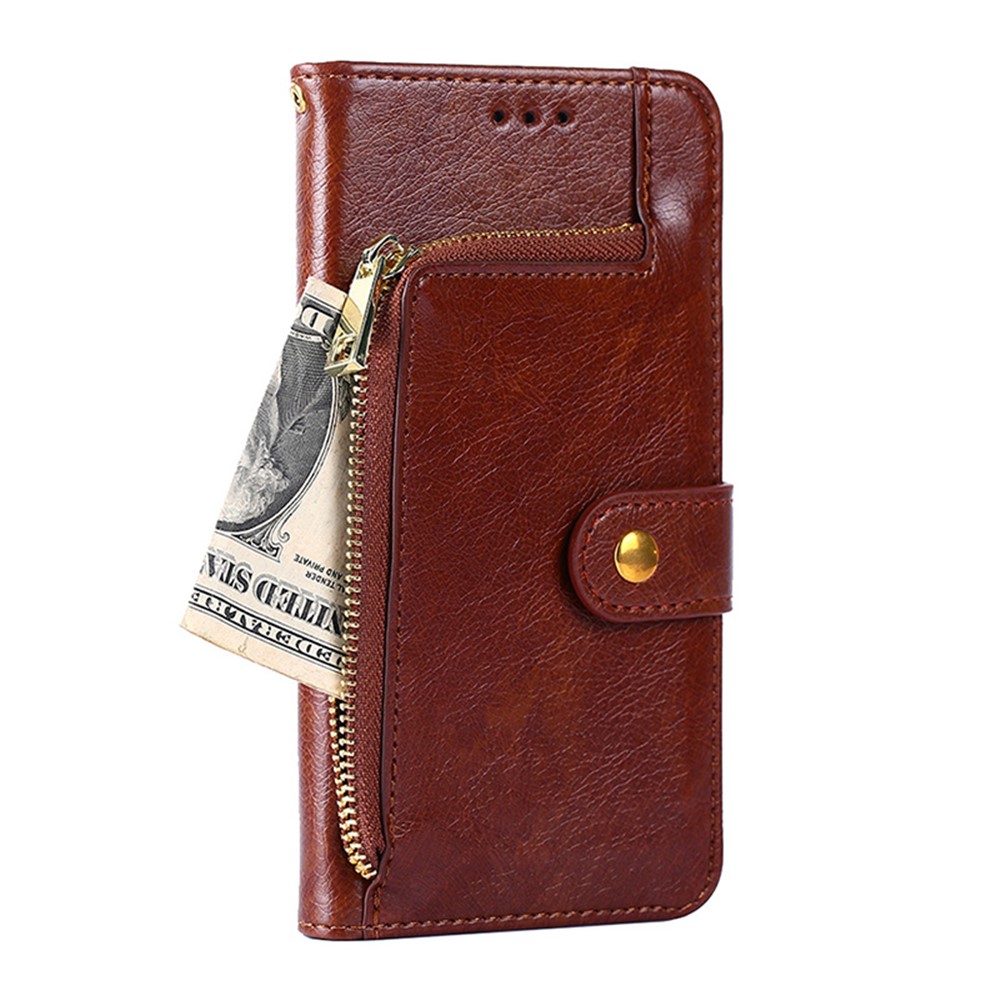 Leather Wallet Full Protection Phone Case with Zipper Pocket for Xiaomi Redmi K40/K40 Pro/Poco F3/Mi 11i - Brown-2