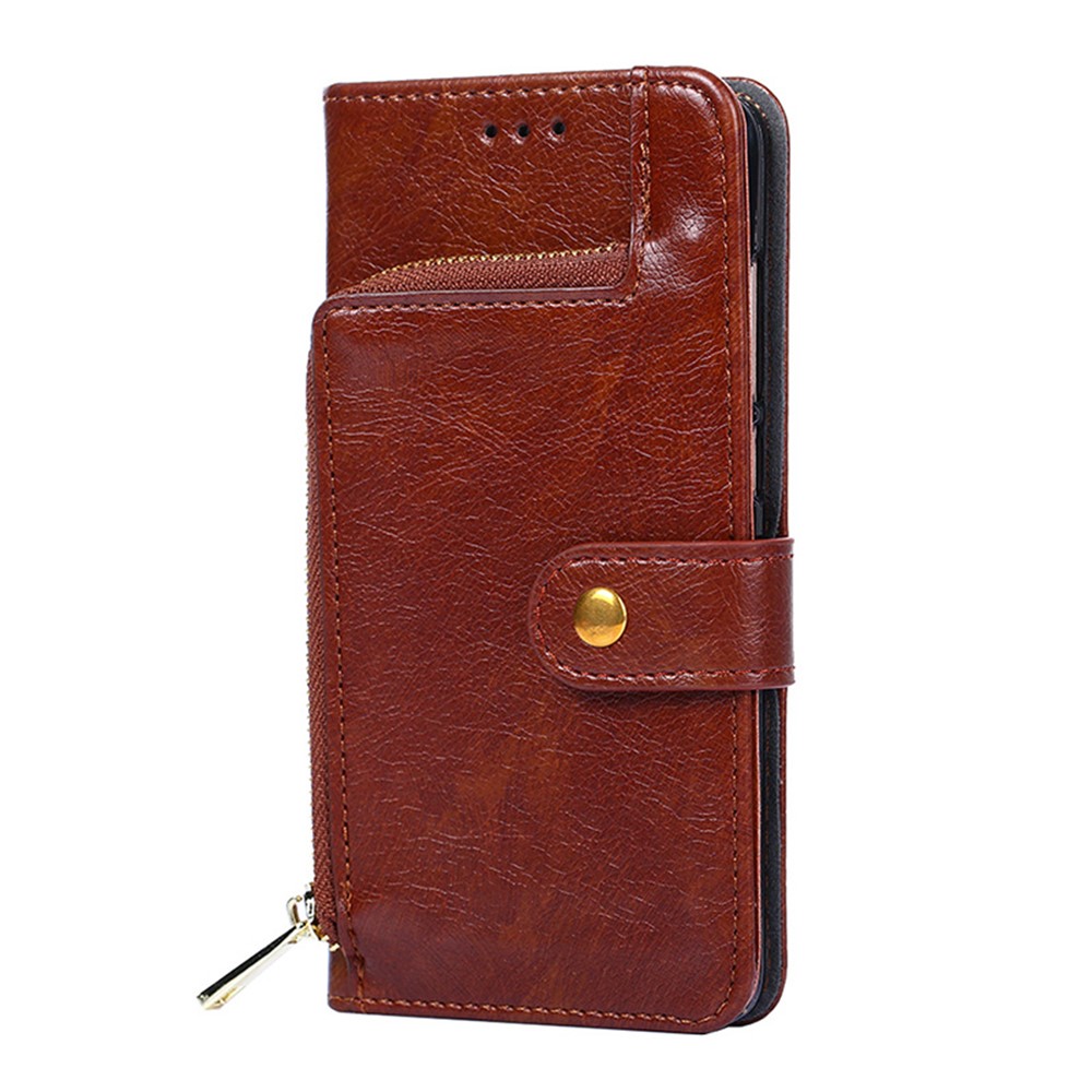 Leather Wallet Full Protection Phone Case with Zipper Pocket for Xiaomi Redmi K40/K40 Pro/Poco F3/Mi 11i - Brown-3