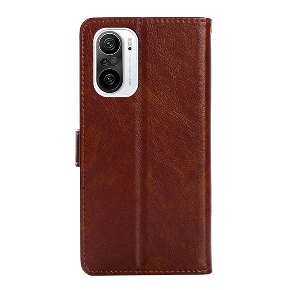 Leather Wallet Full Protection Phone Case with Zipper Pocket for Xiaomi Redmi K40/K40 Pro/Poco F3/Mi 11i - Brown-4