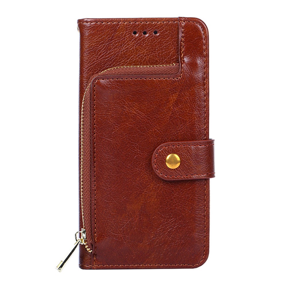 Leather Wallet Full Protection Phone Case with Zipper Pocket for Xiaomi Redmi K40/K40 Pro/Poco F3/Mi 11i - Brown-7