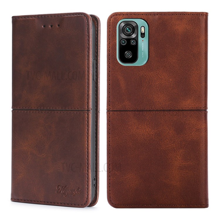 Auto-absorbed Card Slots PU Leather Stand Phone Shell Case for Xiaomi Redmi Note 10 4G/Note 10S - Dark Brown-1