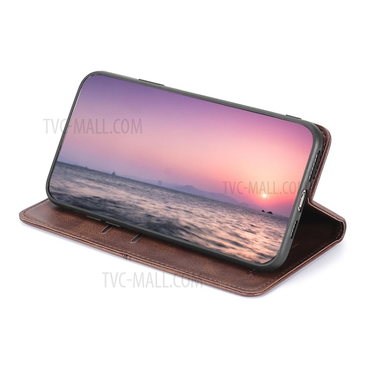 Auto-absorbed Card Slots PU Leather Stand Phone Shell Case for Xiaomi Redmi Note 10 4G/Note 10S - Dark Brown-6