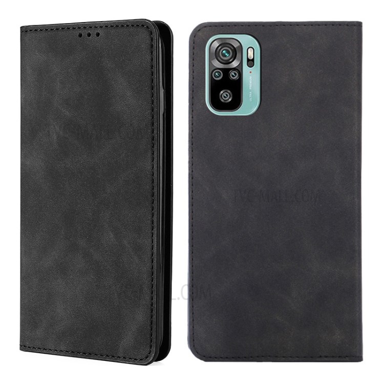 Strong Auto-absorbed Magnet Skin-touch Feeling Leather Stand Case for Xiaomi Redmi Note 10 4G/Note 10S - Black-1