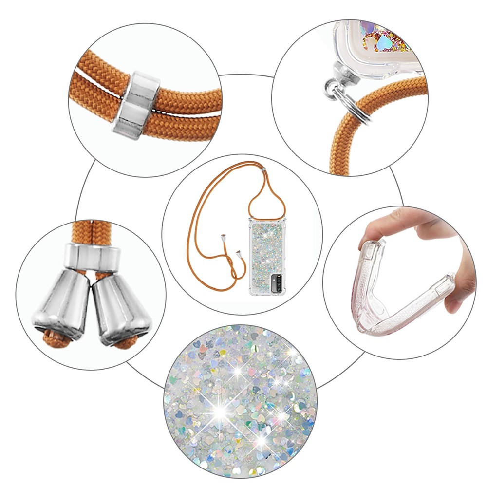 Quicksand Glitter Sequins TPU Phone Case Protector with Strap for Xiaomi Poco M3/Redmi 9 Power/Redmi 9T/Redmi Note 9 4G (Qualcomm Snapdragon 662) - Silver Heart-5