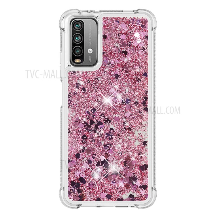 Dynamic Quicksand Shock-absorbing TPU Phone Case Cover for Xiaomi Poco M3/Redmi 9 Power/Redmi 9T/Redmi Note 9 4G (Qualcomm Snapdragon 662) - Rose Gold Heart-2