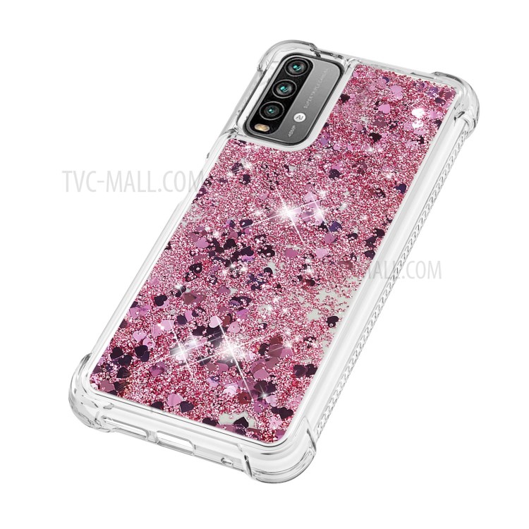 Dynamic Quicksand Shock-absorbing TPU Phone Case Cover for Xiaomi Poco M3/Redmi 9 Power/Redmi 9T/Redmi Note 9 4G (Qualcomm Snapdragon 662) - Rose Gold Heart-5