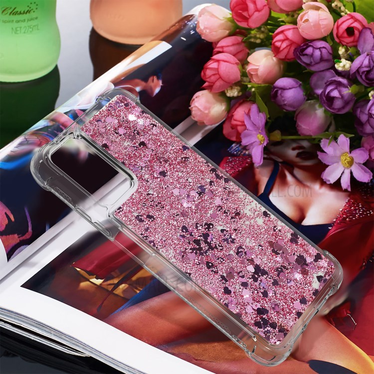Dynamic Quicksand Shock-absorbing TPU Phone Case Cover for Xiaomi Poco M3/Redmi 9 Power/Redmi 9T/Redmi Note 9 4G (Qualcomm Snapdragon 662) - Rose Gold Heart-6
