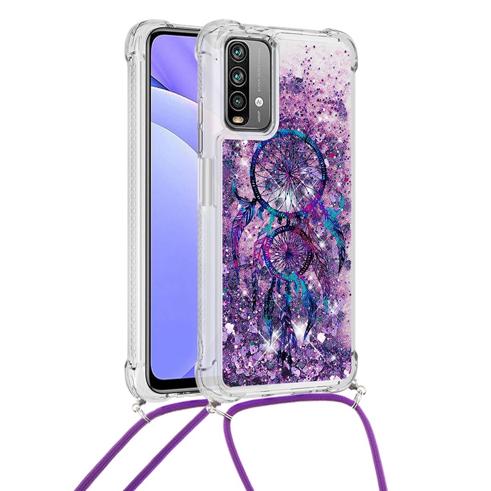 Pattern Printed Quicksand Glitter Sequins TPU Phone Case with Strap for Xiaomi Poco M3/Redmi 9 Power/Redmi 9T/Redmi Note 9 4G (Qualcomm Snapdragon 662) - Color Wind Chime-1