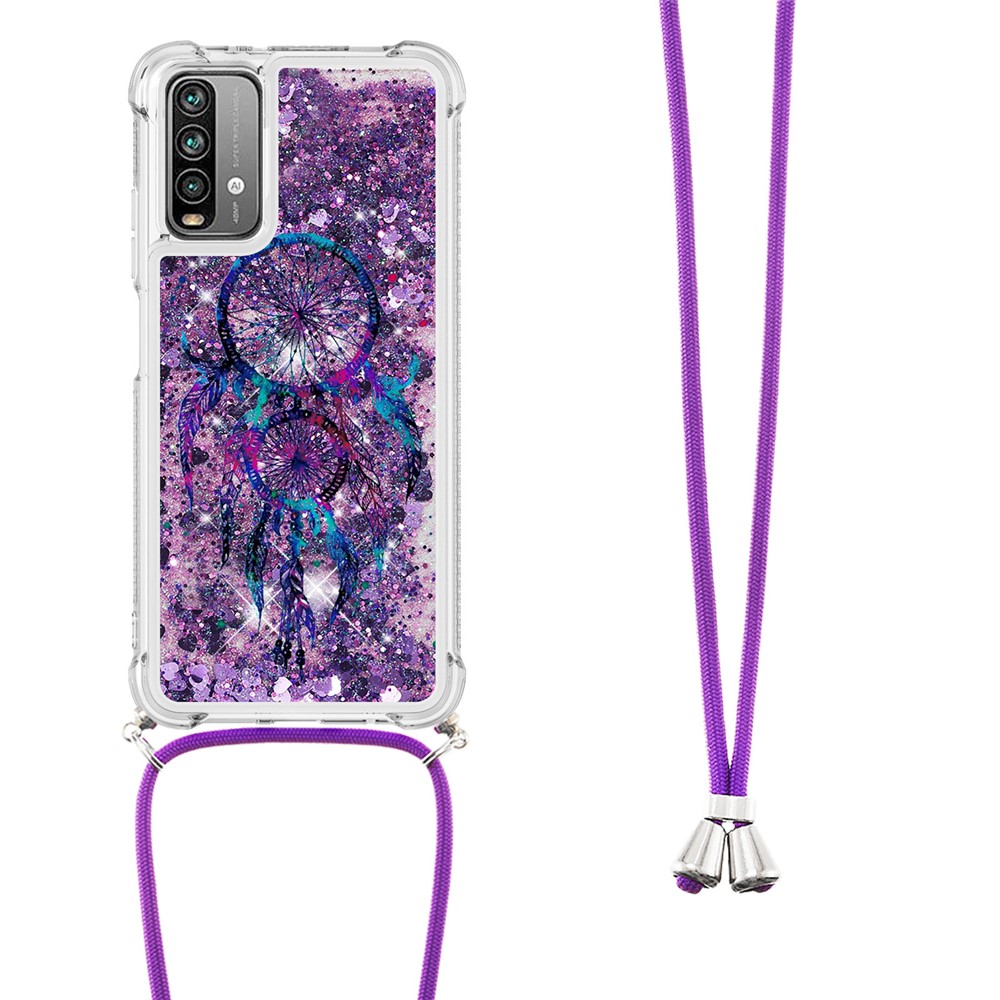 Pattern Printed Quicksand Glitter Sequins TPU Phone Case with Strap for Xiaomi Poco M3/Redmi 9 Power/Redmi 9T/Redmi Note 9 4G (Qualcomm Snapdragon 662) - Color Wind Chime-2