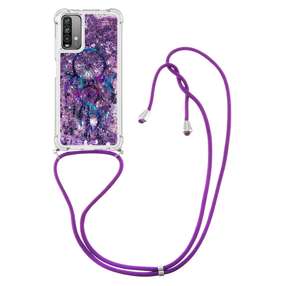 Pattern Printed Quicksand Glitter Sequins TPU Phone Case with Strap for Xiaomi Poco M3/Redmi 9 Power/Redmi 9T/Redmi Note 9 4G (Qualcomm Snapdragon 662) - Color Wind Chime-3