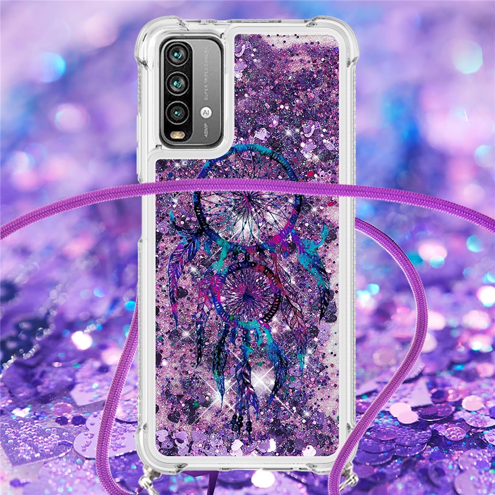 Pattern Printed Quicksand Glitter Sequins TPU Phone Case with Strap for Xiaomi Poco M3/Redmi 9 Power/Redmi 9T/Redmi Note 9 4G (Qualcomm Snapdragon 662) - Color Wind Chime-4