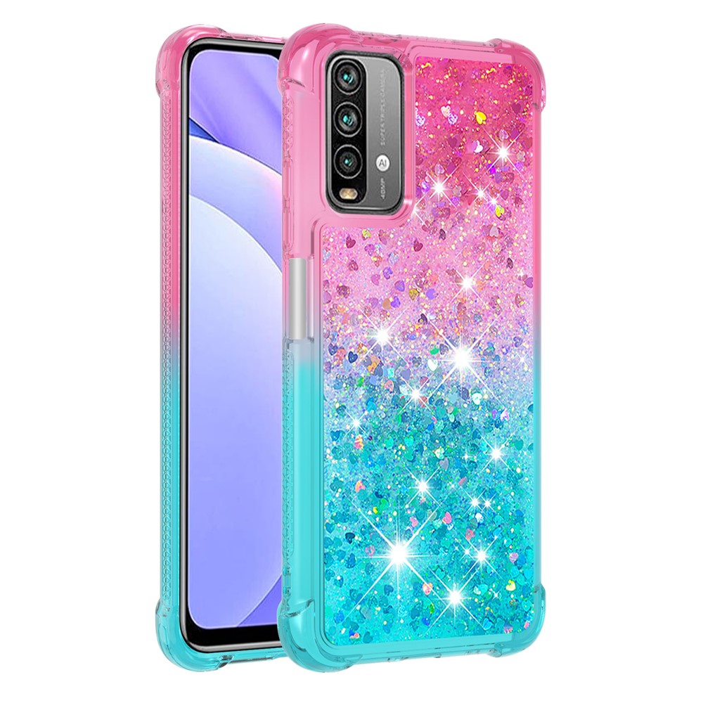 Shockproof Gradient Quicksand TPU Phone Case Shell for Xiaomi Poco M3/Redmi 9 Power/Redmi 9T/Redmi Note 9 4G (Qualcomm Snapdragon 662) - Pink/Sky Blue-1