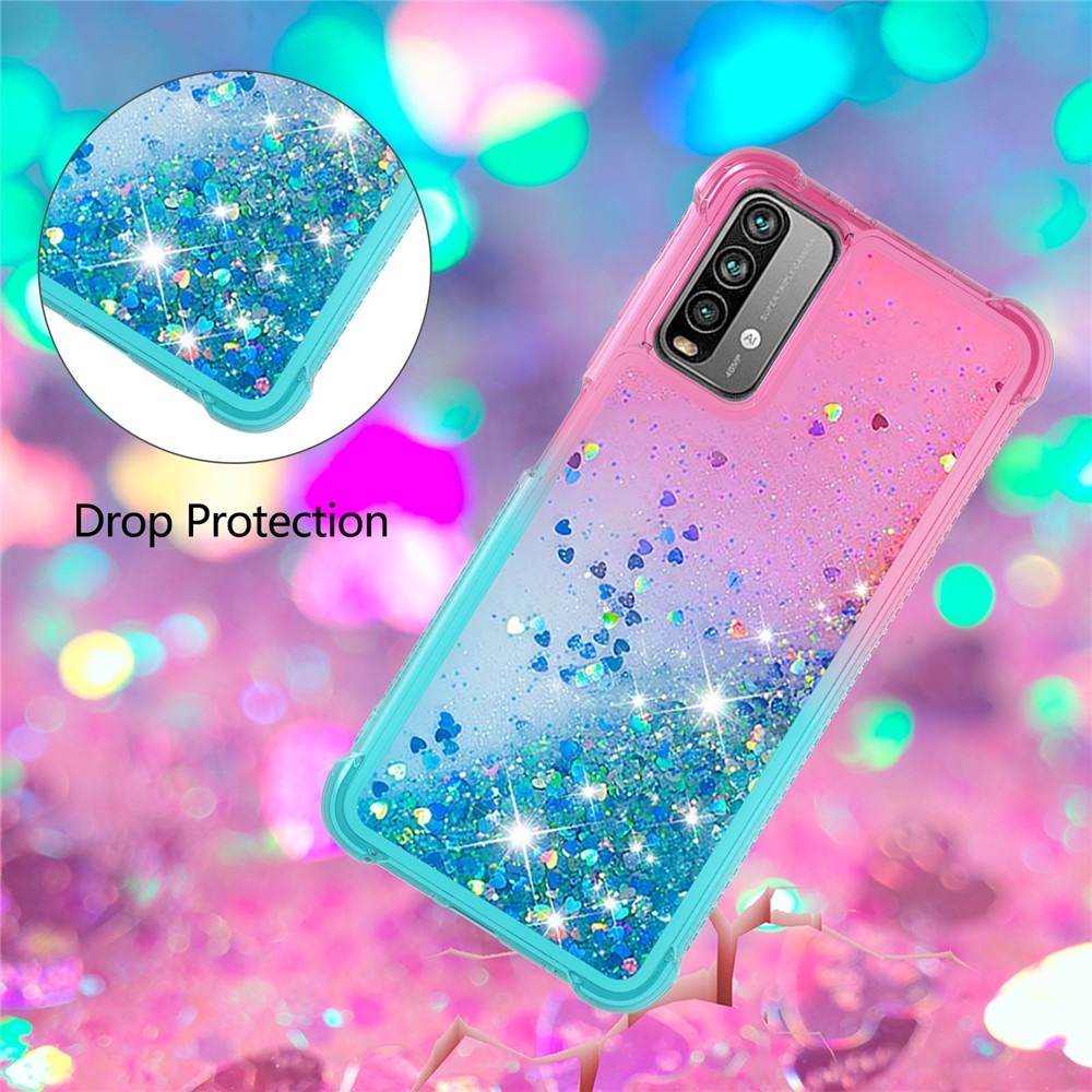 Shockproof Gradient Quicksand TPU Phone Case Shell for Xiaomi Poco M3/Redmi 9 Power/Redmi 9T/Redmi Note 9 4G (Qualcomm Snapdragon 662) - Pink/Sky Blue-4