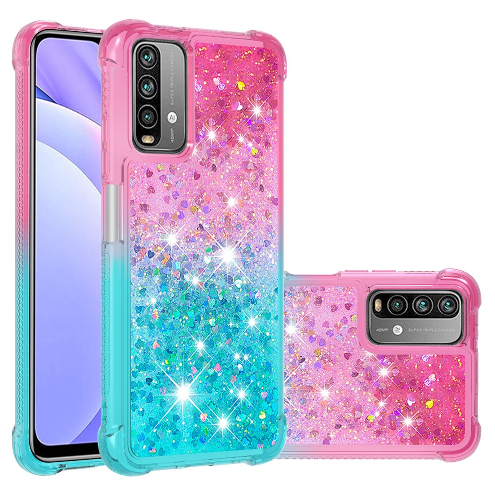 Shockproof Gradient Quicksand TPU Phone Case Shell for Xiaomi Poco M3/Redmi 9 Power/Redmi 9T/Redmi Note 9 4G (Qualcomm Snapdragon 662) - Pink/Sky Blue-7