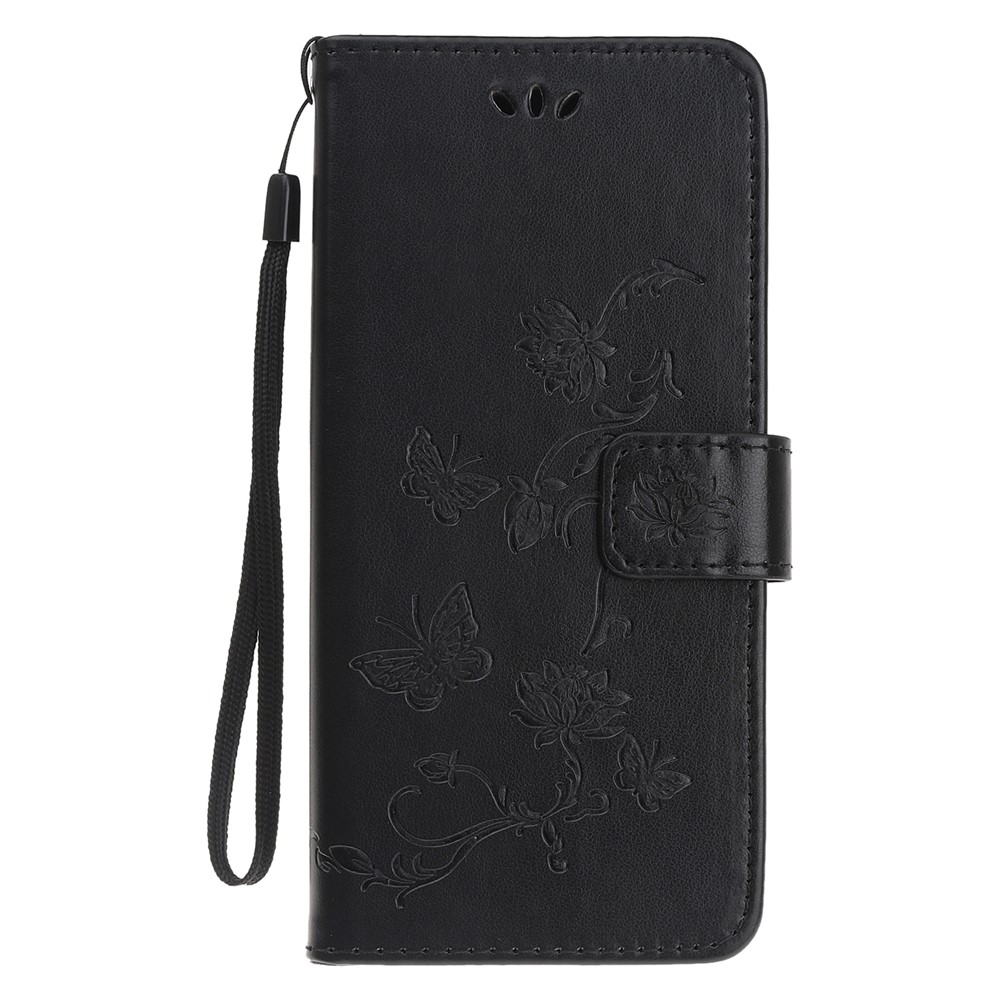Imprint Butterfly Flower Wallet Stand Leather Cover Phone Case for Xiaomi Mi 11 Lite 5G / 4G - Black-2