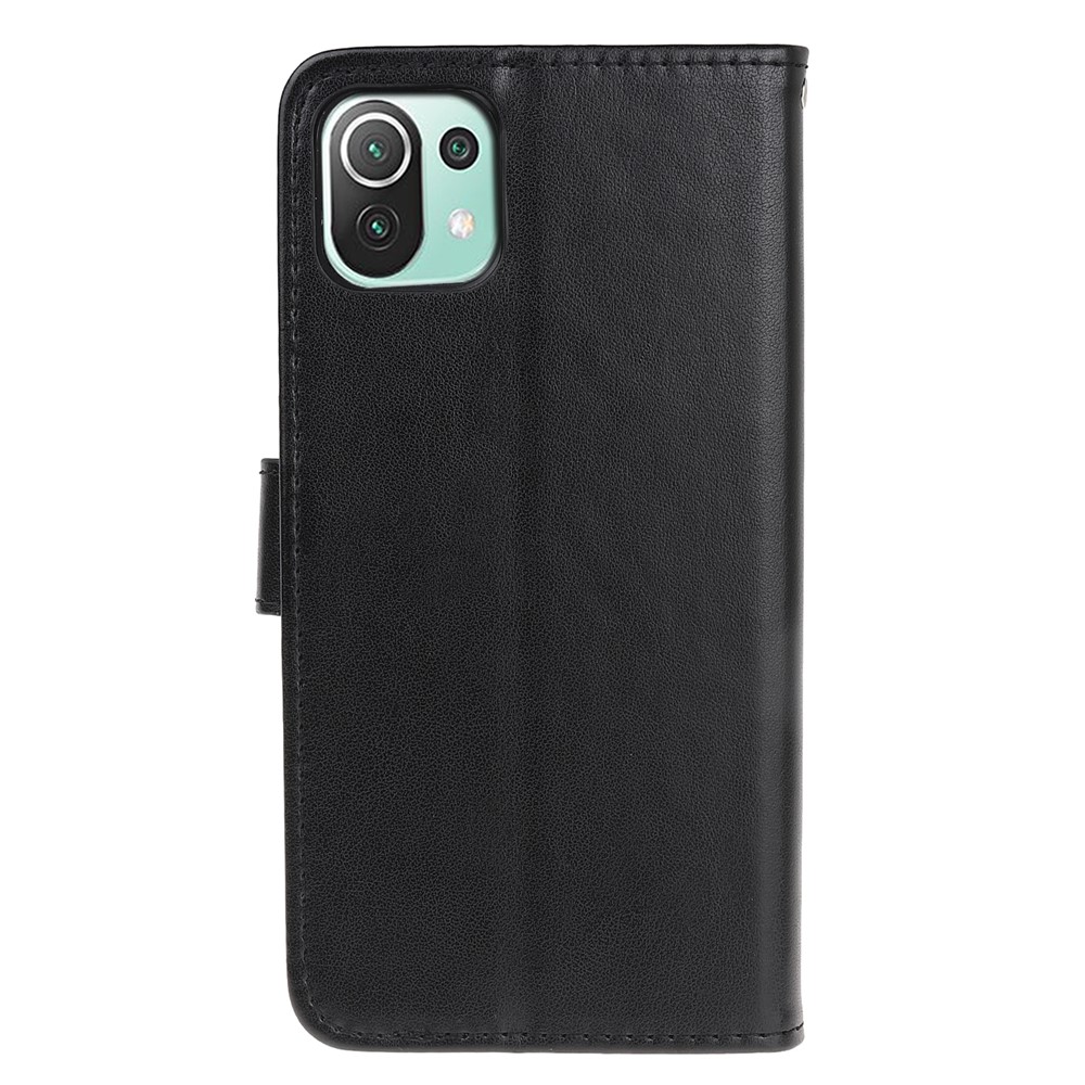 Imprint Butterfly Flower Wallet Stand Leather Cover Phone Case for Xiaomi Mi 11 Lite 5G / 4G - Black-3