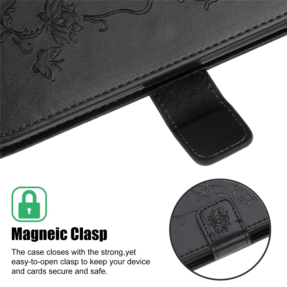 Imprint Butterfly Flower Wallet Stand Leather Cover Phone Case for Xiaomi Mi 11 Lite 5G / 4G - Black-7