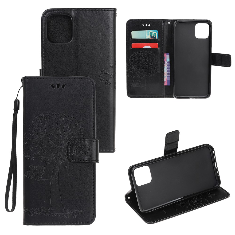 Imprint Tree Owl Pattern Wallet Leather Full Body Case for Xiaomi Mi 11 Lite 5G / 4G - Black-12