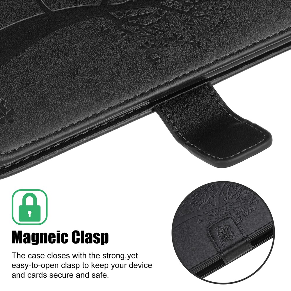 Imprint Tree Owl Pattern Wallet Leather Full Body Case for Xiaomi Mi 11 Lite 5G / 4G - Black-6