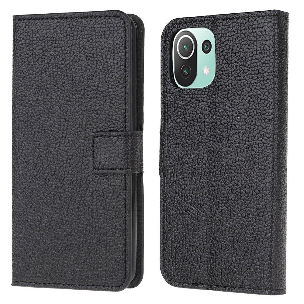 Litchi Texture Wallet Stand Leather Protection Case for Xiaomi Mi 11 Lite 5G / 4G - Black-1