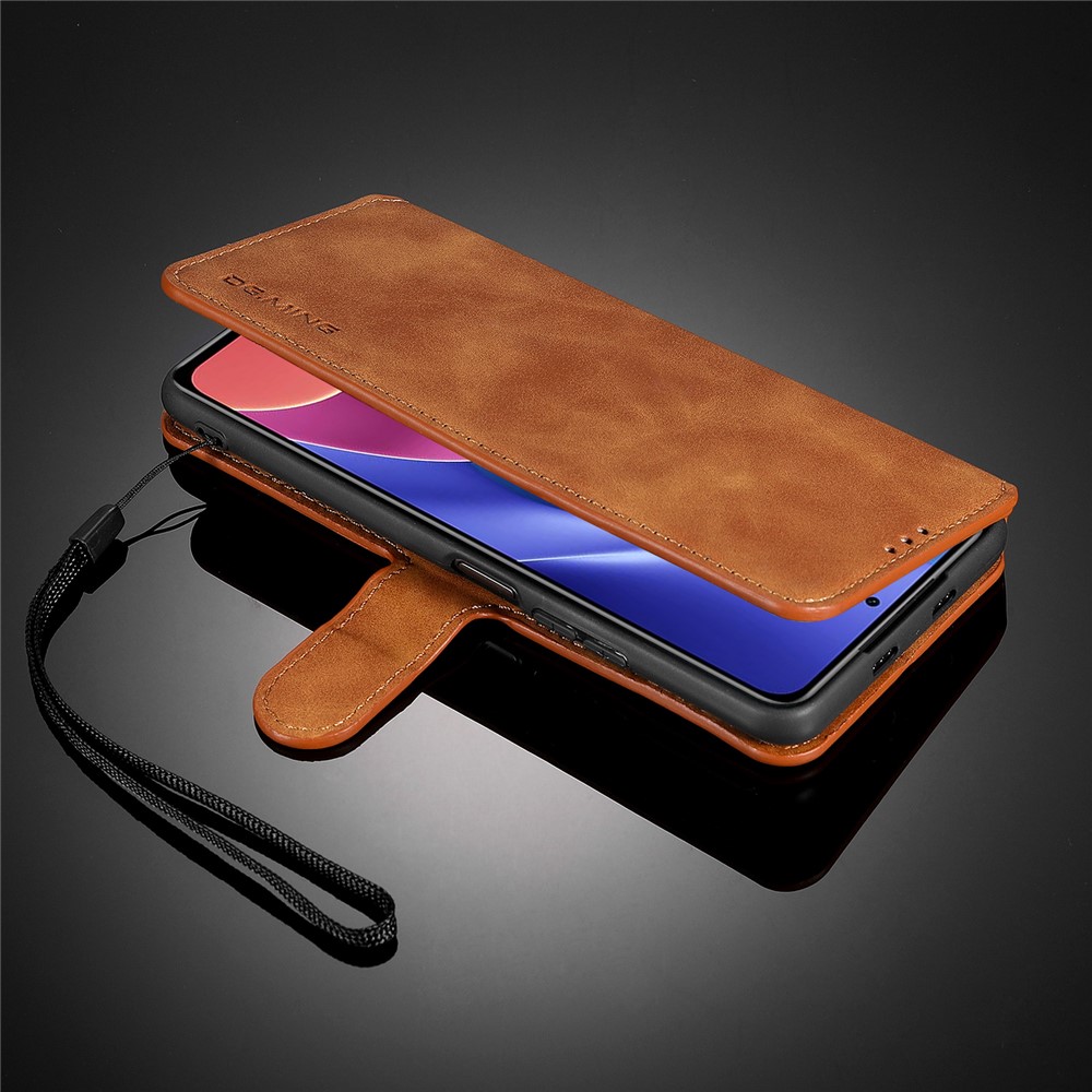 DG.MING Full Protection Retro Style Leather Wallet Stand Cover for Xiaomi Redmi K40/K40 Pro/K40 Pro+/Mi 11i/Poco F3 - Brown-10