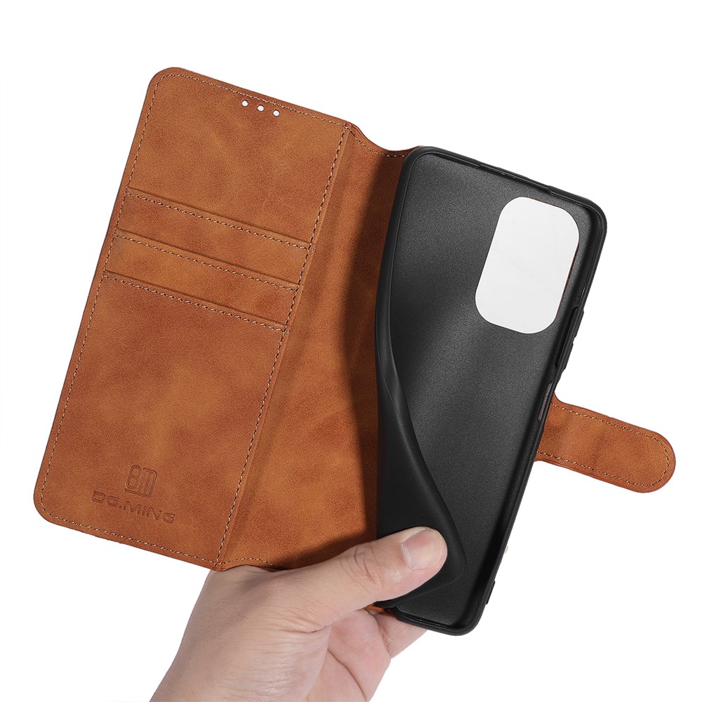 DG.MING Full Protection Retro Style Leather Wallet Stand Cover for Xiaomi Redmi K40/K40 Pro/K40 Pro+/Mi 11i/Poco F3 - Brown-11