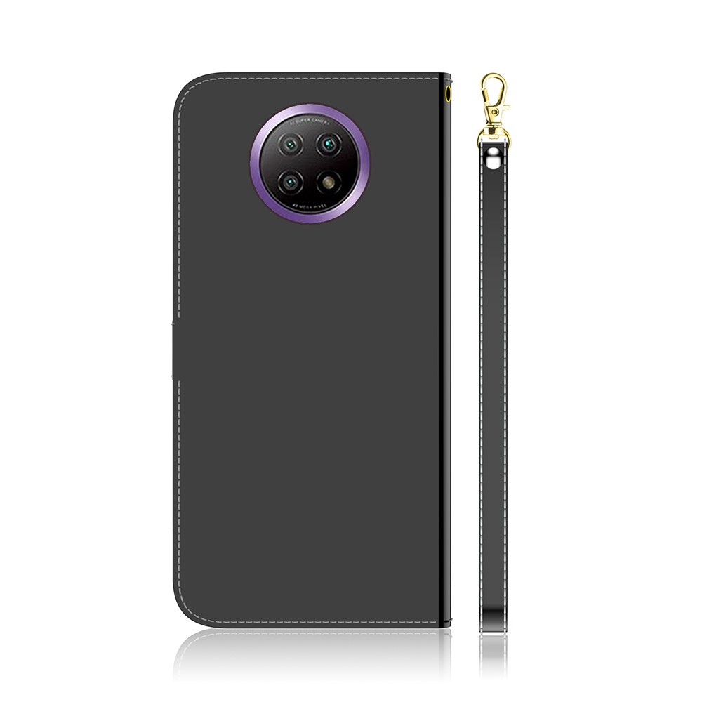 Wallet Design Mirror-like Surface Leather Stand Case with Wrist Strap for Xiaomi Redmi Note 9 5G/Note 9T 5G - Black-3
