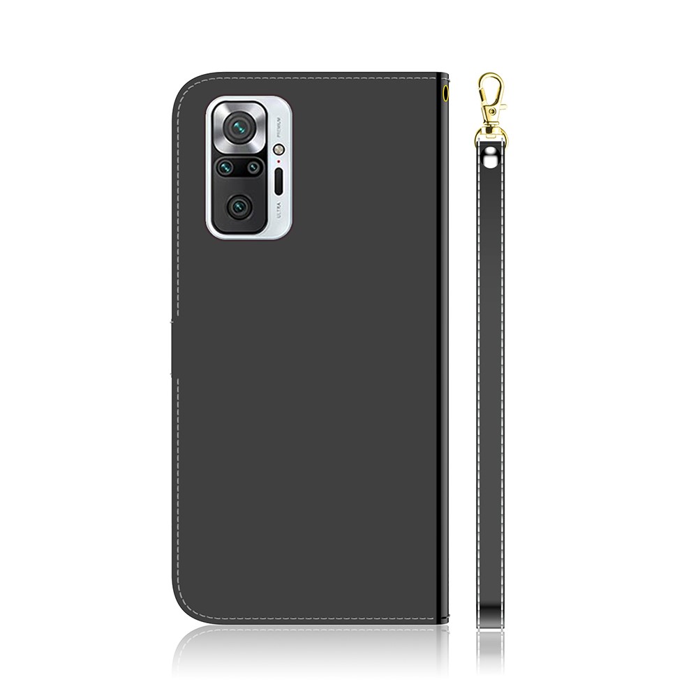 Wallet Design Mirror-like Surface Leather Stand Case with Wrist Strap for Xiaomi Redmi Note 10 Pro/Note 10 Pro Max - Black-3