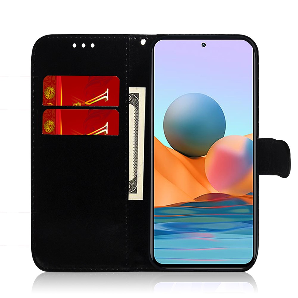 Wallet Design Mirror-like Surface Leather Stand Case with Wrist Strap for Xiaomi Redmi Note 10 Pro/Note 10 Pro Max - Black-5