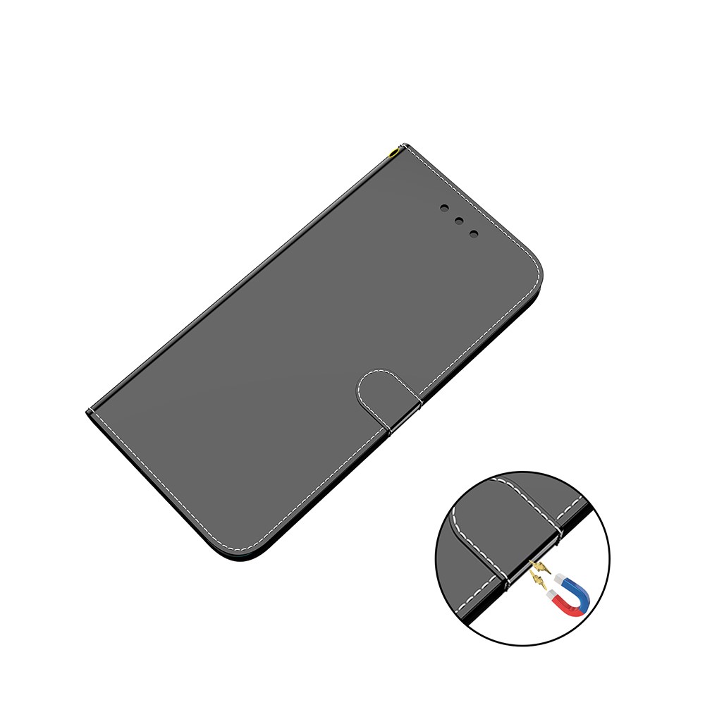 Wallet Design Mirror-like Surface Leather Stand Case with Wrist Strap for Xiaomi Redmi Note 10 Pro/Note 10 Pro Max - Black-6
