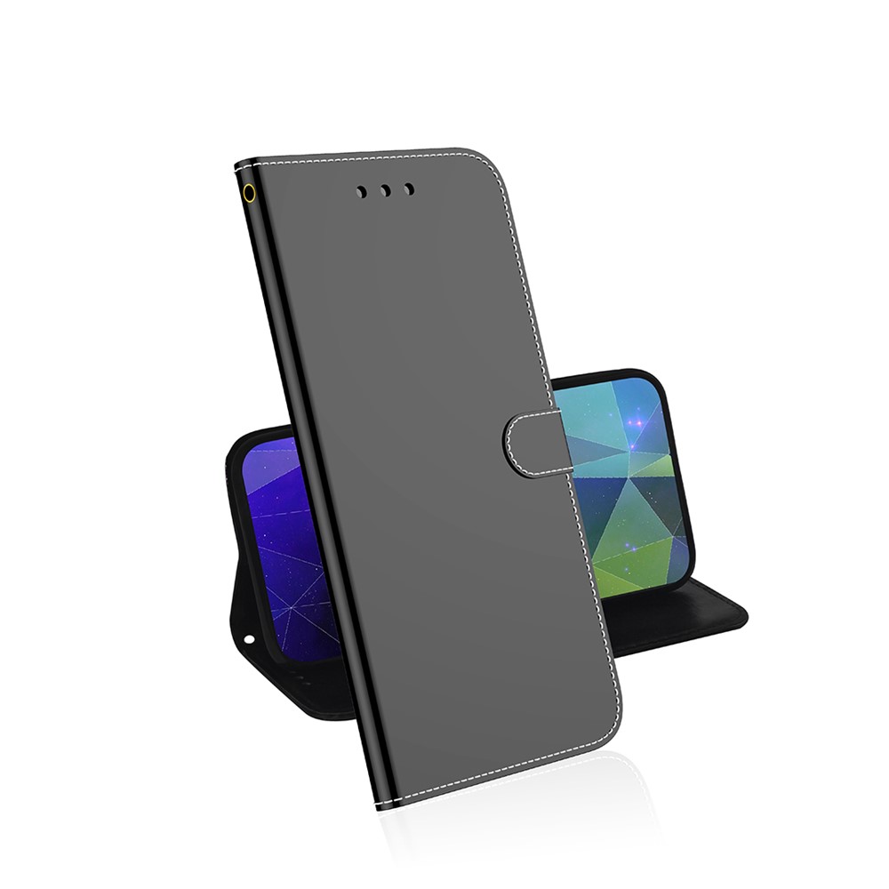 Wallet Design Mirror-like Surface Leather Stand Case with Wrist Strap for Xiaomi Redmi Note 10 Pro/Note 10 Pro Max - Black-9